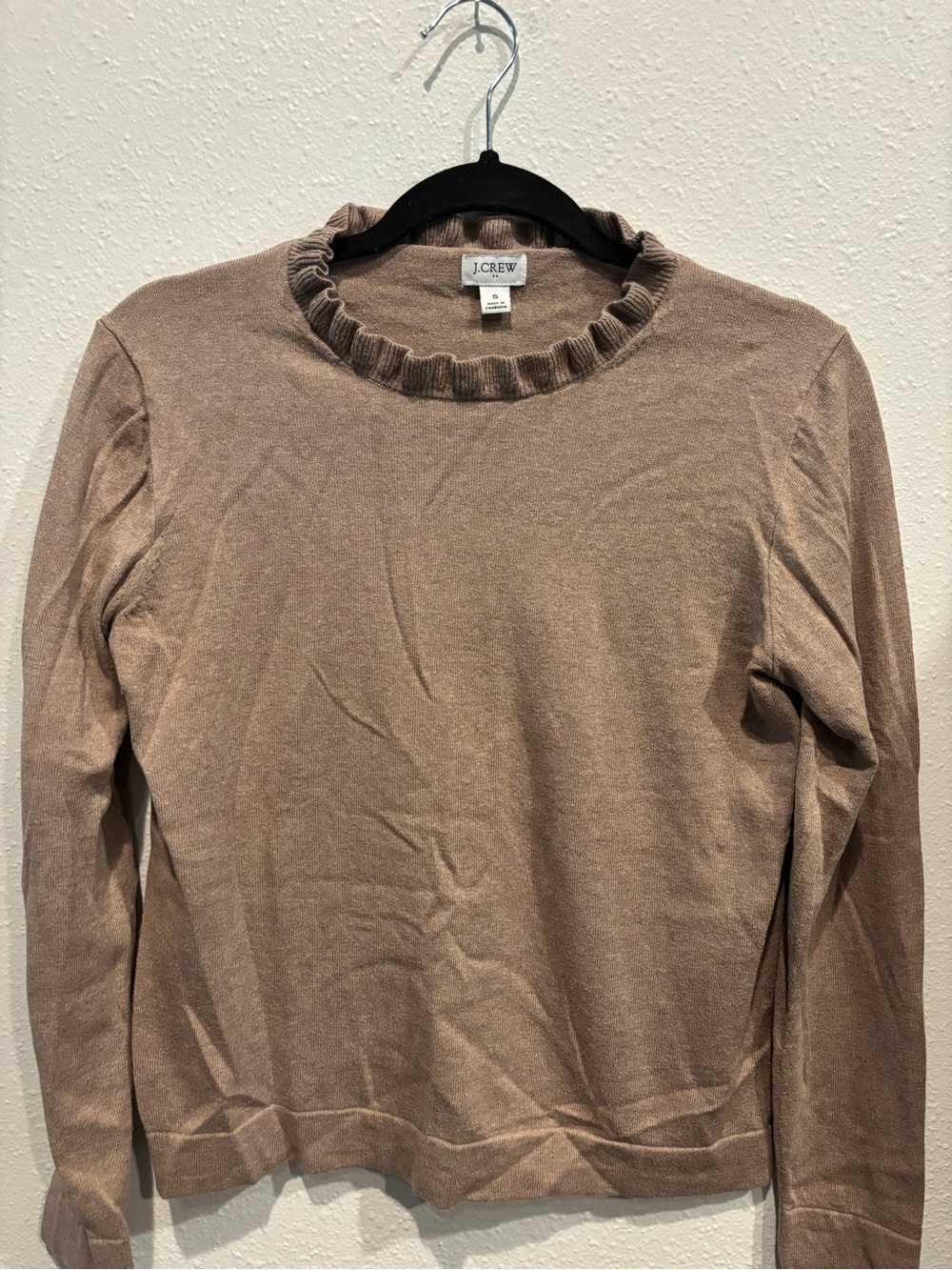 J. Crew Women's Ruffle Trim Crewneck Sweater - Taupe small